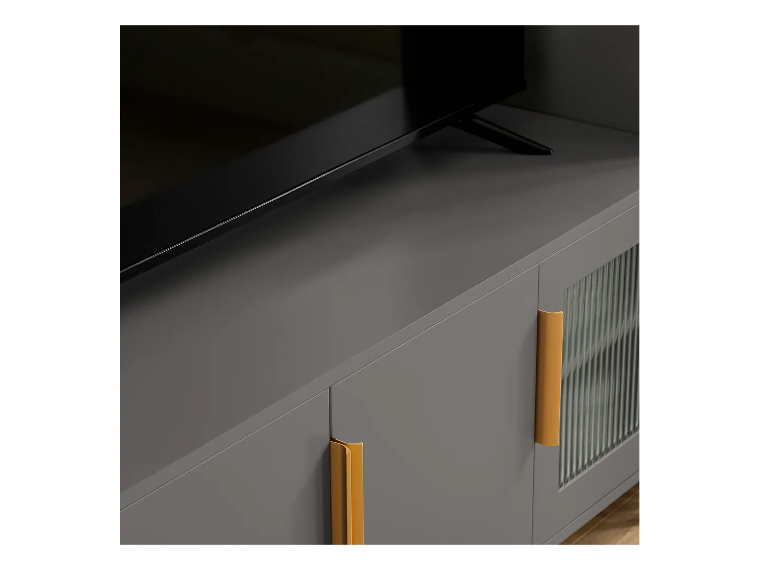 SoBuy FSR130-HG Schoenenkast, TV-Meubel, Lage Kast, Multifunctionele Kast, Vrijstaande Opbergkast Opbergplank met 3 Deuren en Verstelbare Planken