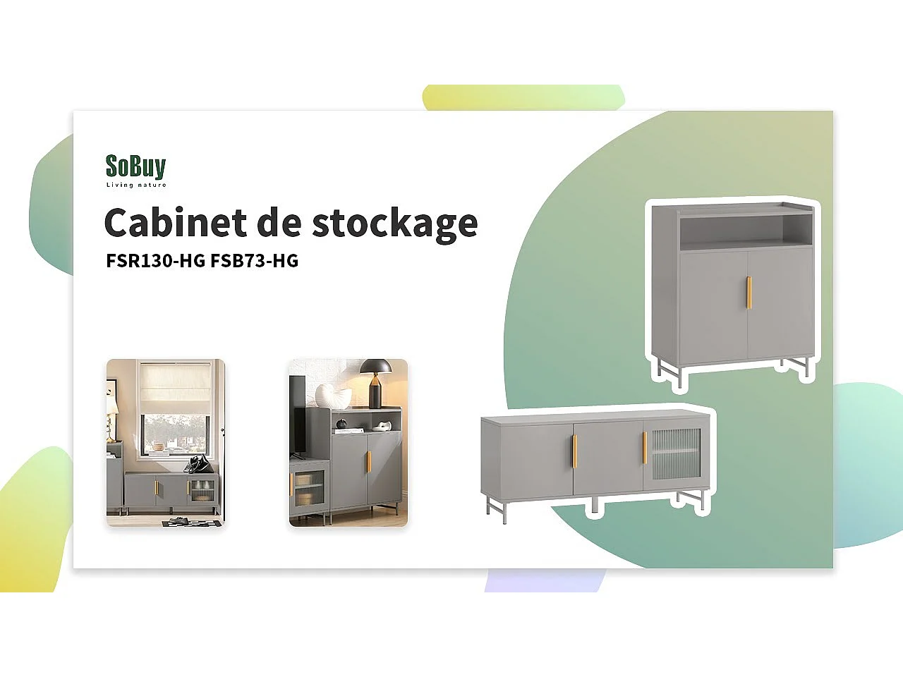 SoBuy FSR130-HG Schoenenkast, TV-Meubel, Lage Kast, Multifunctionele Kast, Vrijstaande Opbergkast Opbergplank met 3 Deuren en Verstelbare Planken