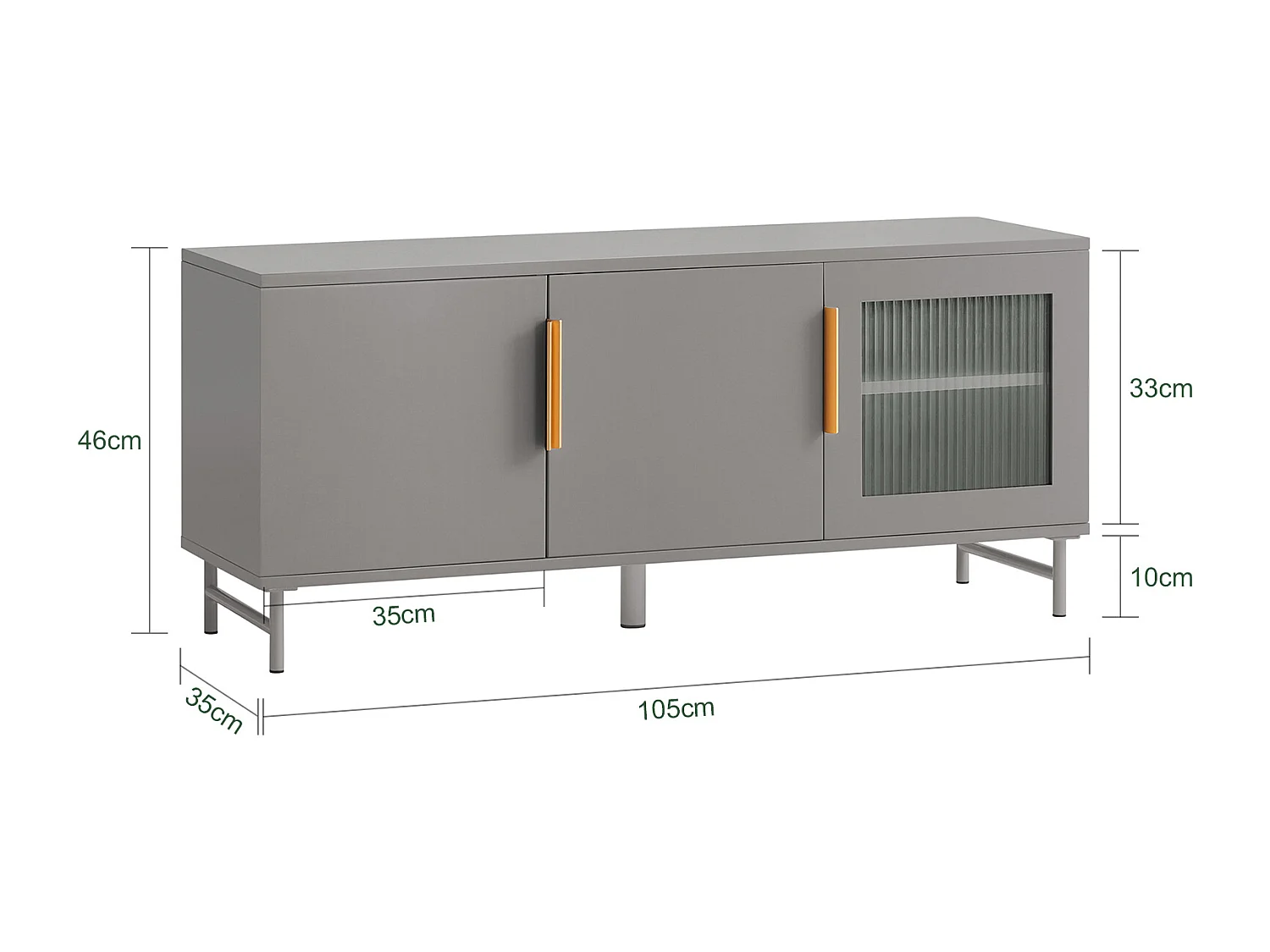 SoBuy FSR130-HG Schoenenkast, TV-Meubel, Lage Kast, Multifunctionele Kast, Vrijstaande Opbergkast Opbergplank met 3 Deuren en Verstelbare Planken