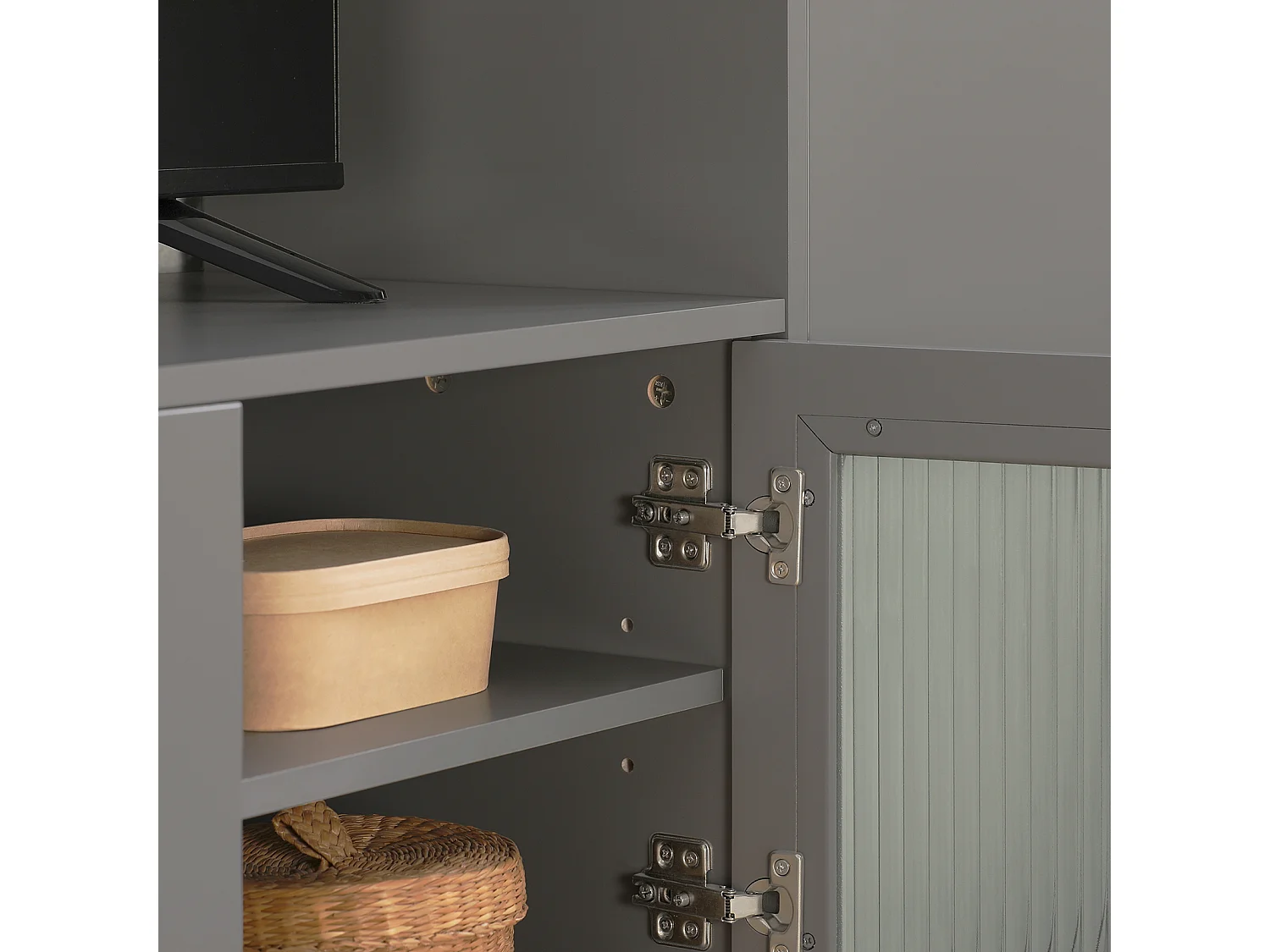 SoBuy FSR130-HG Schoenenkast, TV-Meubel, Lage Kast, Multifunctionele Kast, Vrijstaande Opbergkast Opbergplank met 3 Deuren en Verstelbare Planken