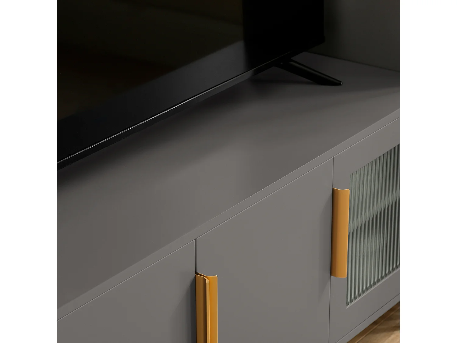 SoBuy FSR130-HG Schoenenkast, TV-Meubel, Lage Kast, Multifunctionele Kast, Vrijstaande Opbergkast Opbergplank met 3 Deuren en Verstelbare Planken