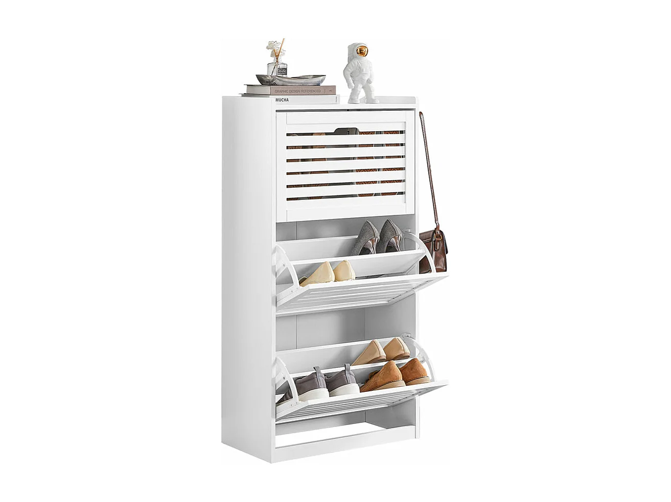 Meuble de Rangement à Chaussures Armoire à Chaussures Commode à Chaussures 3 abattants, FSR108-W