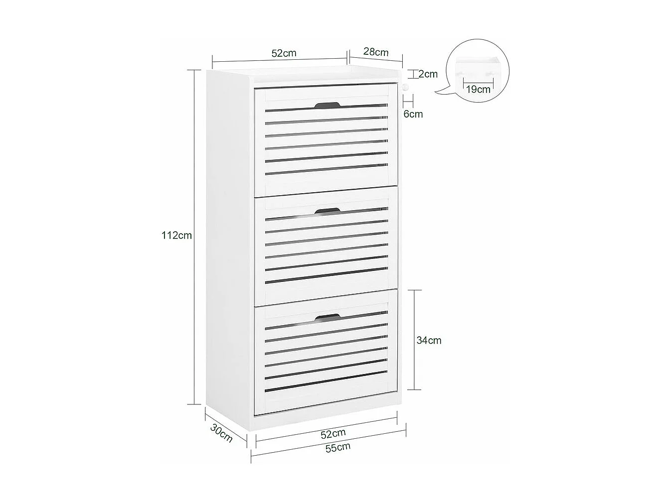 Meuble de Rangement à Chaussures Armoire à Chaussures Commode à Chaussures 3 abattants, FSR108-W