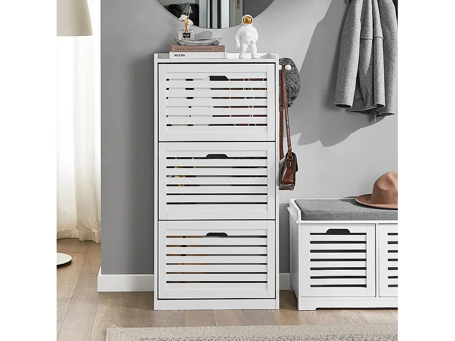 Meuble de Rangement à Chaussures Armoire à Chaussures Commode à Chaussures 3 abattants, FSR108-W