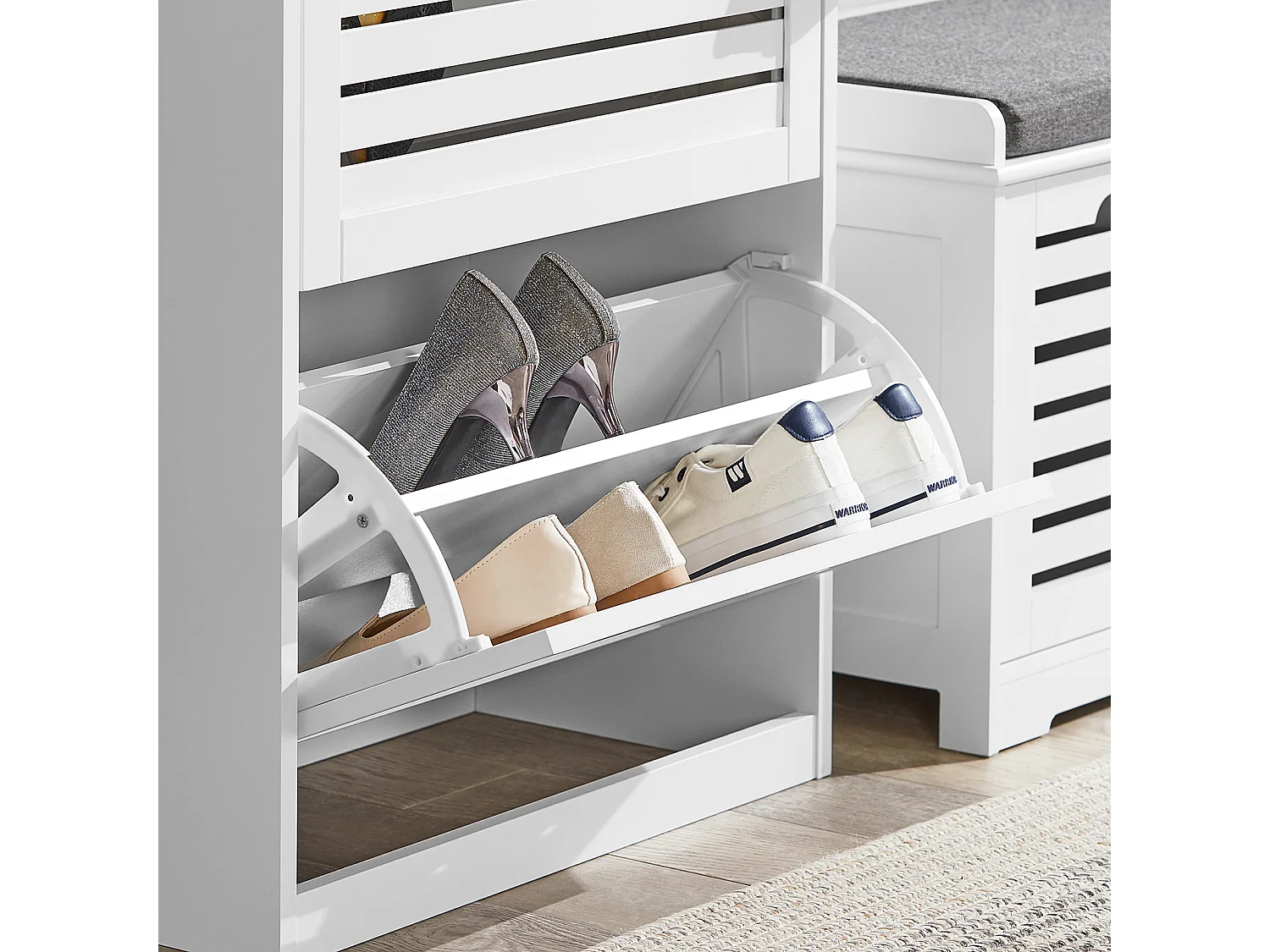 Meuble de Rangement à Chaussures Armoire à Chaussures Commode à Chaussures 3 abattants, FSR108-W