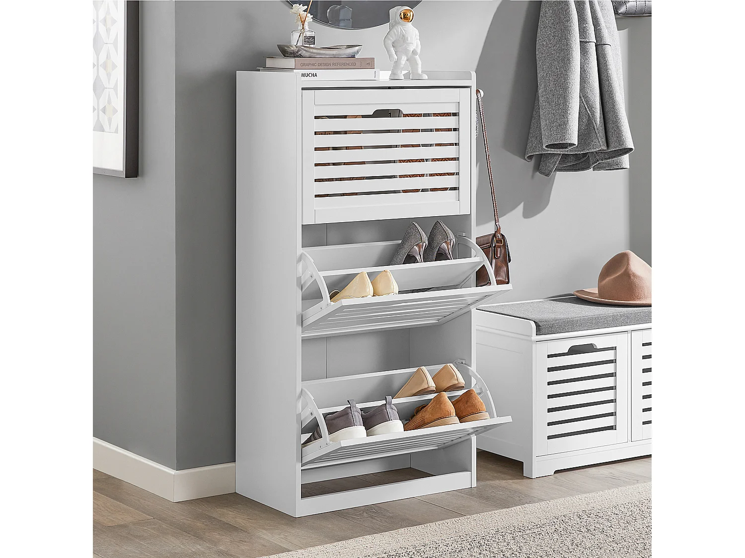 Meuble de Rangement à Chaussures Armoire à Chaussures Commode à Chaussures 3 abattants, FSR108-W