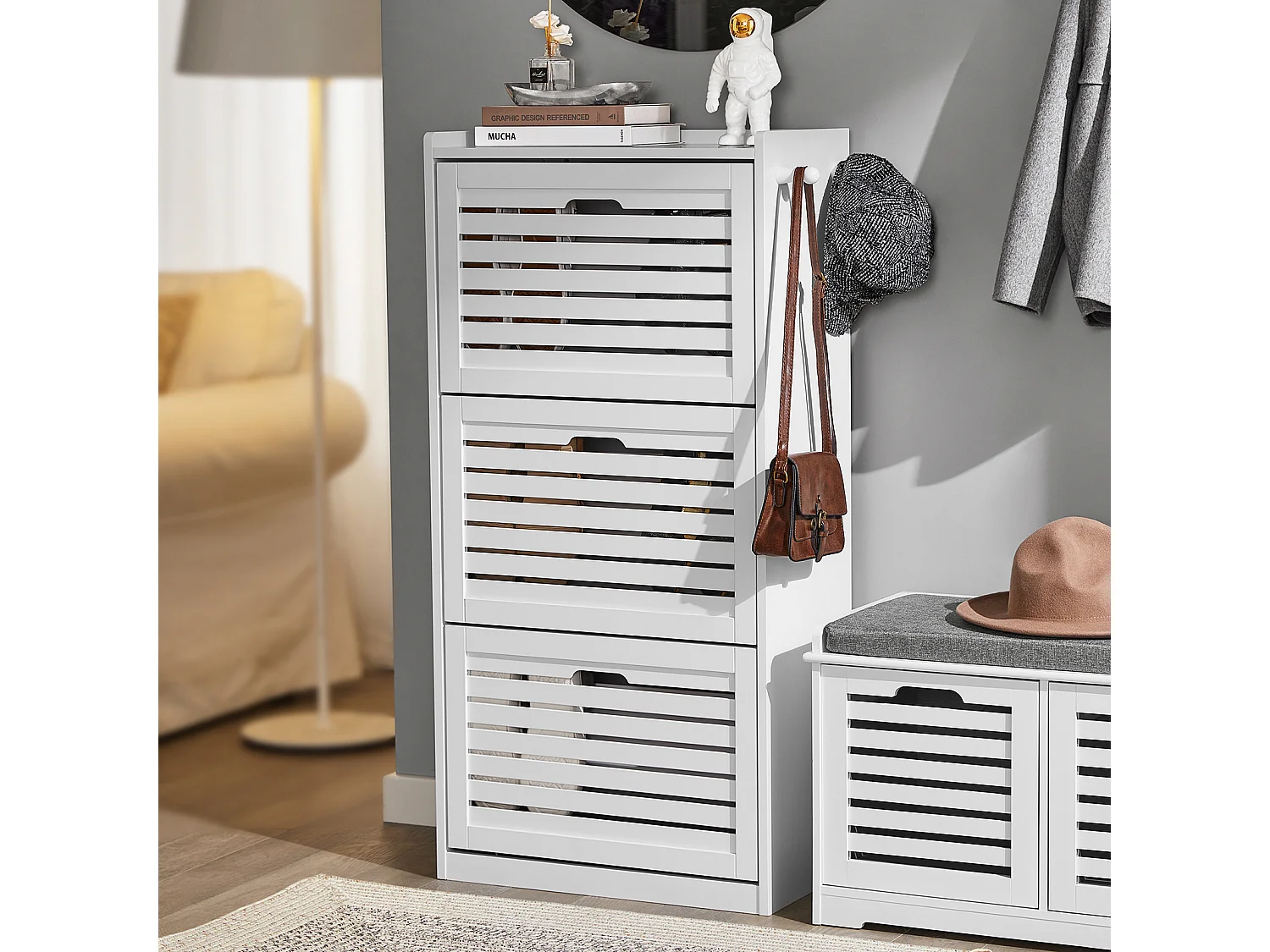 Meuble de Rangement à Chaussures Armoire à Chaussures Commode à Chaussures 3 abattants, FSR108-W