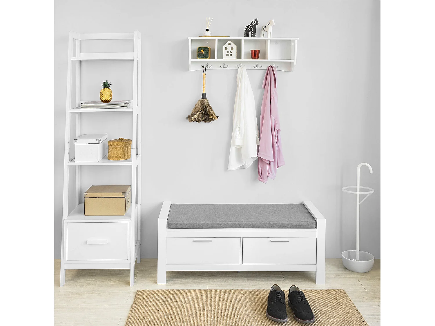 Banc de Rangement à Chaussures avec Coussin Rembourré Commode à Chaussures Meuble d'entrée, FSR74-W