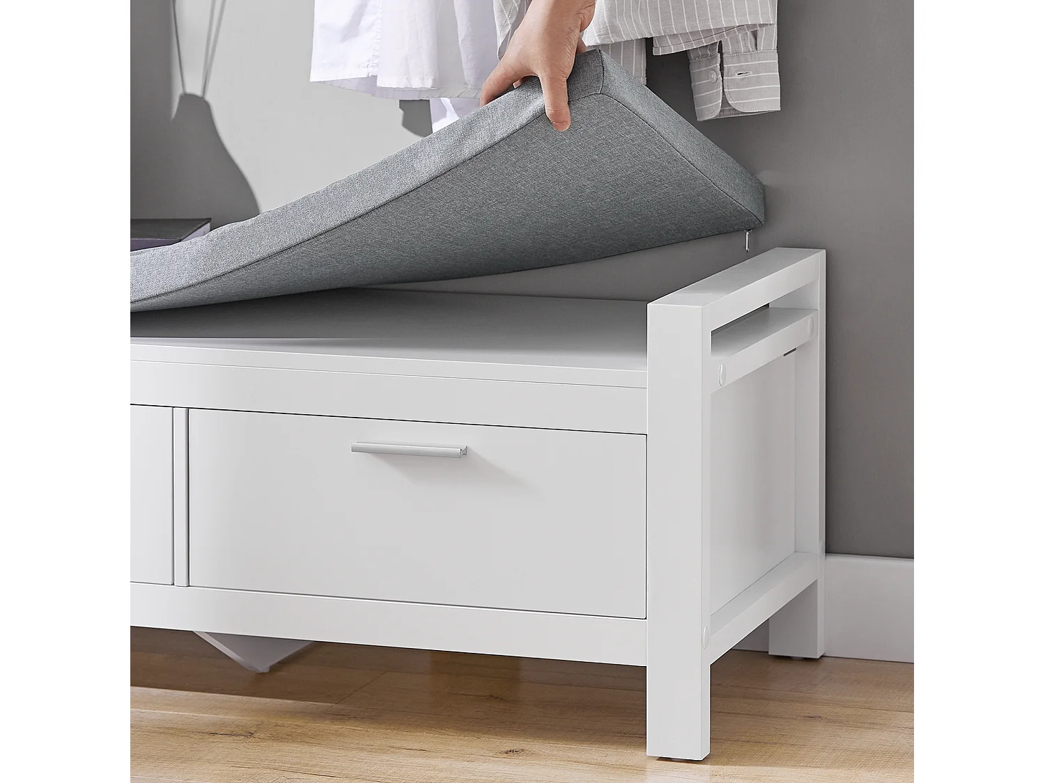 Banc de Rangement à Chaussures avec Coussin Rembourré Commode à Chaussures Meuble d'entrée, FSR74-W