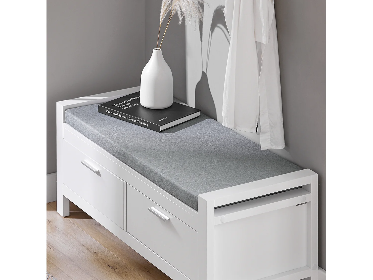 Banc de Rangement à Chaussures avec Coussin Rembourré Commode à Chaussures Meuble d'entrée, FSR74-W