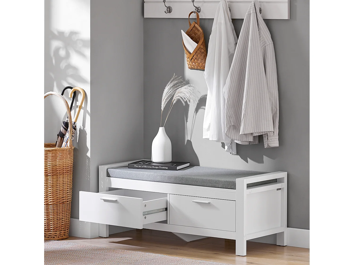 Banc de Rangement à Chaussures avec Coussin Rembourré Commode à Chaussures Meuble d'entrée, FSR74-W