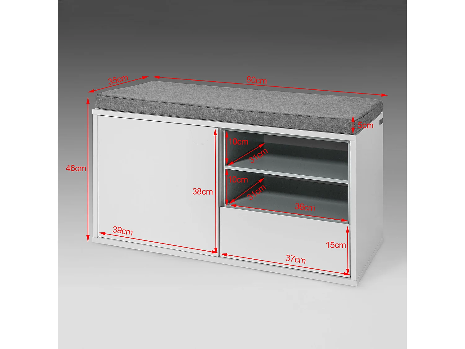 Banc de Rangement à Chaussures avec Coussin rembourré, tiroir et Étagères Meuble d'Entrée, FSR37-W