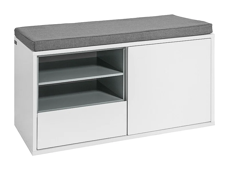 Banc de Rangement à Chaussures avec Coussin rembourré, tiroir et Étagères Meuble d'Entrée, FSR37-W