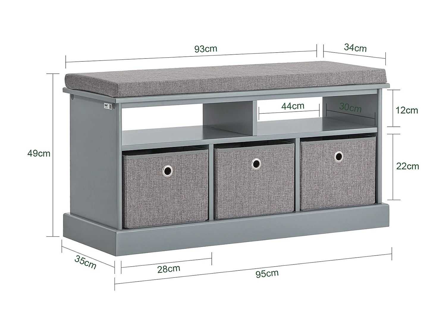 Sitzbank FSR67-DG 96 x 50 x 35 cm Grau