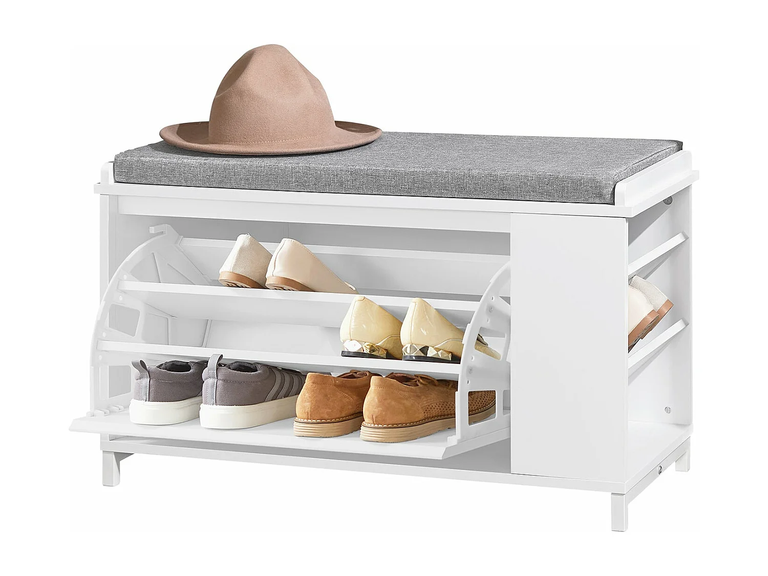 SoBuy FSR105-W Schoenenbank met kussen, Schoenenrek met zitbank, Schoenenkast - met 1 klep en 1 open plank