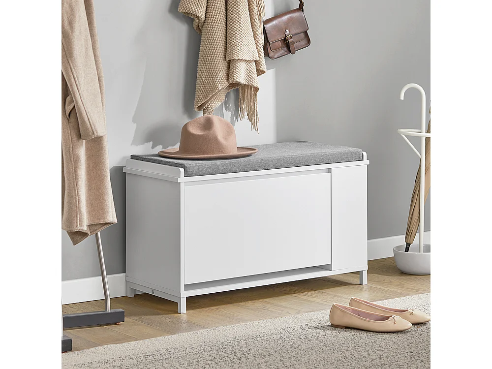 SoBuy FSR105-W Schoenenbank met kussen, Schoenenrek met zitbank, Schoenenkast - met 1 klep en 1 open plank