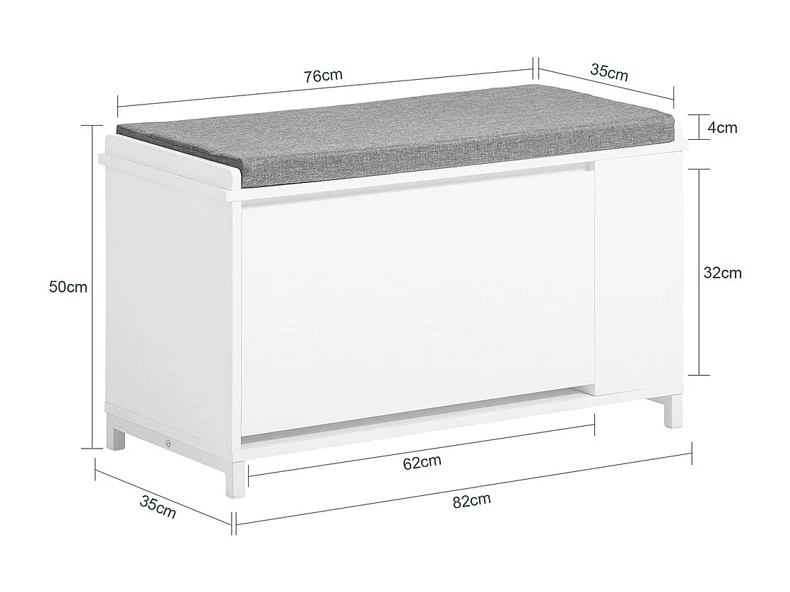 SoBuy FSR105-W Schoenenbank met kussen, Schoenenrek met zitbank, Schoenenkast - met 1 klep en 1 open plank