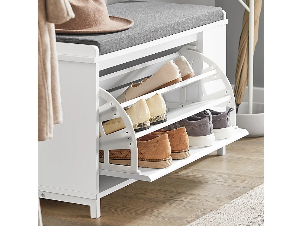 SoBuy FSR105-W Schoenenbank met kussen, Schoenenrek met zitbank, Schoenenkast - met 1 klep en 1 open plank