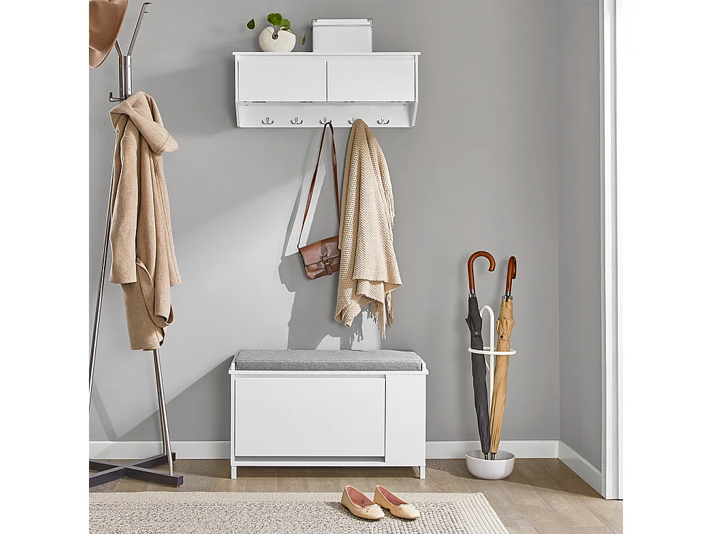 Opbergbank Hal 60x30x47 Cm Wit Grijs Mdf Schoenenkast SoBuy Schoenenbank Met Zitkussen - 60x30x47 Cm, Wit/grijs, Opbergbank Voor De Hal Witte Schoenenkast Met Klep 60 Cm Breed