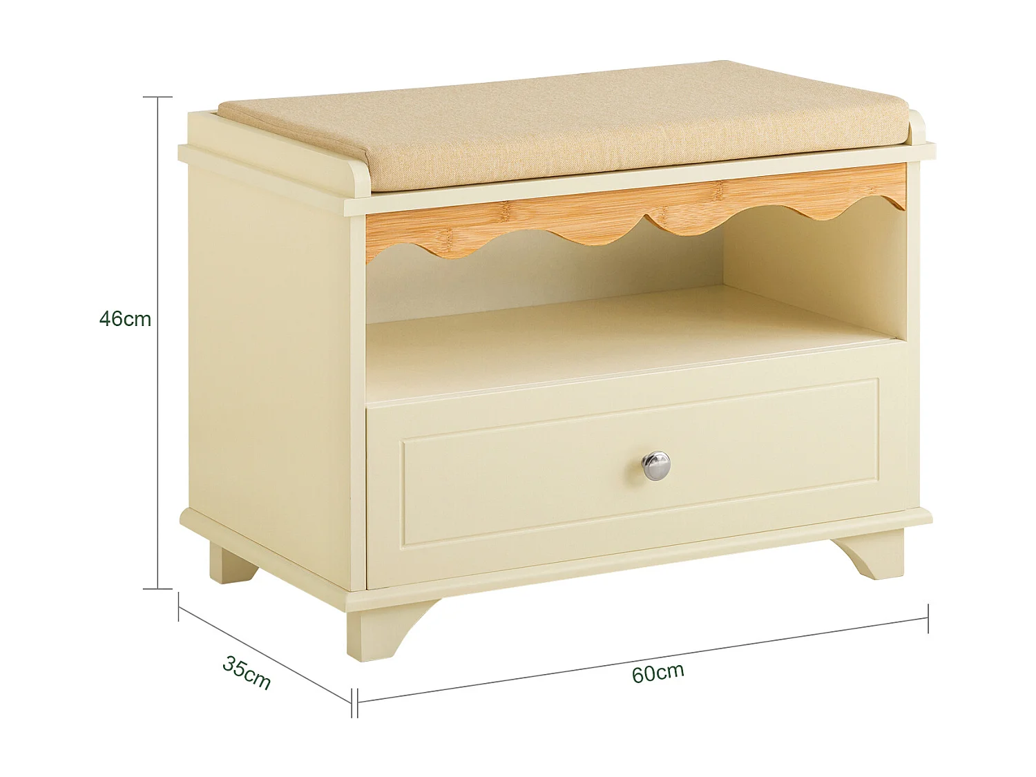 SoBuy FSR123-MI Schoenenbank, Schoenenkast met zitkussen, Opbergbank, Opbergkast, 1 Compartiment en 1 Lade, voor Gang, Entree, Slaapkamer