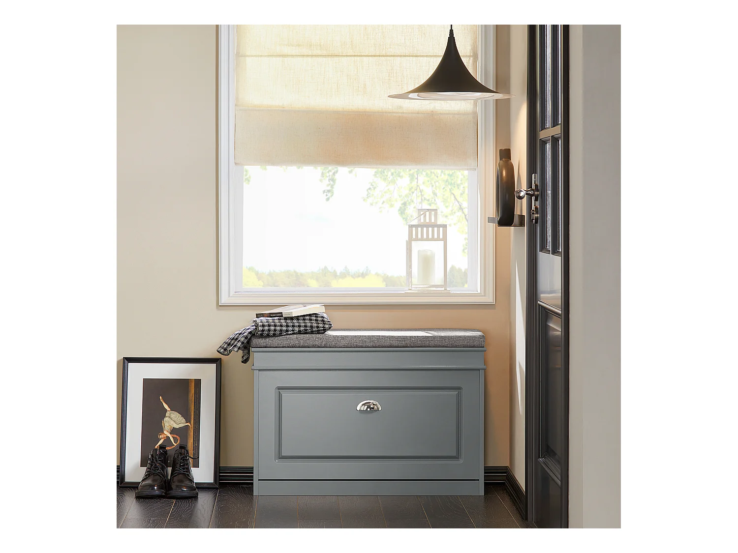 Banc à Chaussures Meuble à Chaussures avec Assise Coussin Rembourré et Abattant Gris, FSR82-L-HG