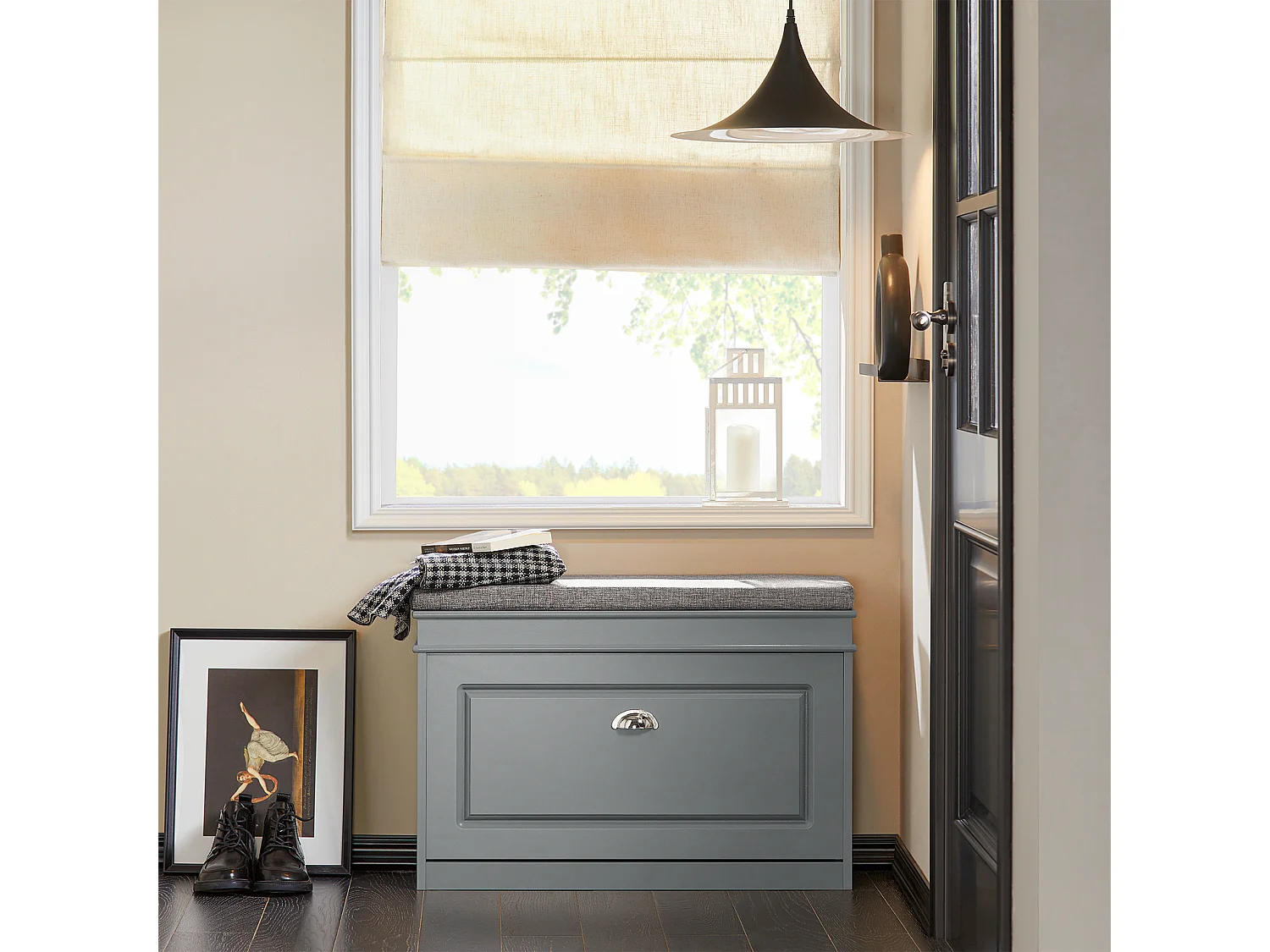 Banc à Chaussures Meuble à Chaussures avec Assise Coussin Rembourré et Abattant Gris, FSR82-L-HG