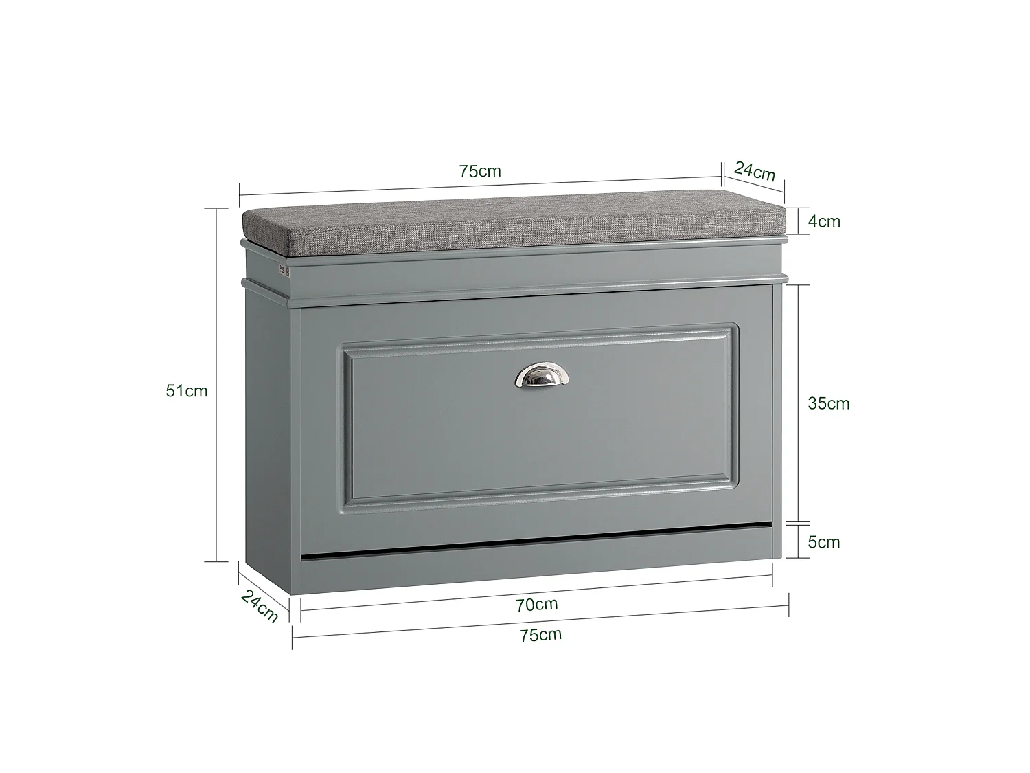 Banc à Chaussures Meuble à Chaussures avec Assise Coussin Rembourré et Abattant Gris, FSR82-L-HG