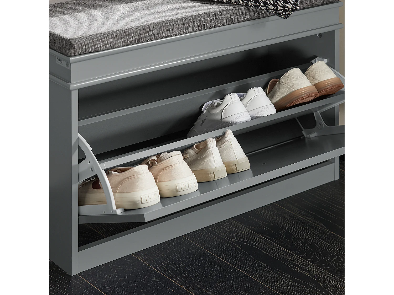 Banc à Chaussures Meuble à Chaussures avec Assise Coussin Rembourré et Abattant Gris, FSR82-L-HG