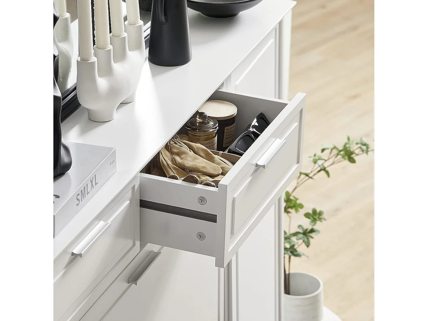 SoBuy FSR104-W Schoenenkast hout, Schoenenrek, Schoenen Opbergkast, Schoenencommode, met 2 Kleppen, 2 Lades, 1 Deur en 1 Open Compartiment