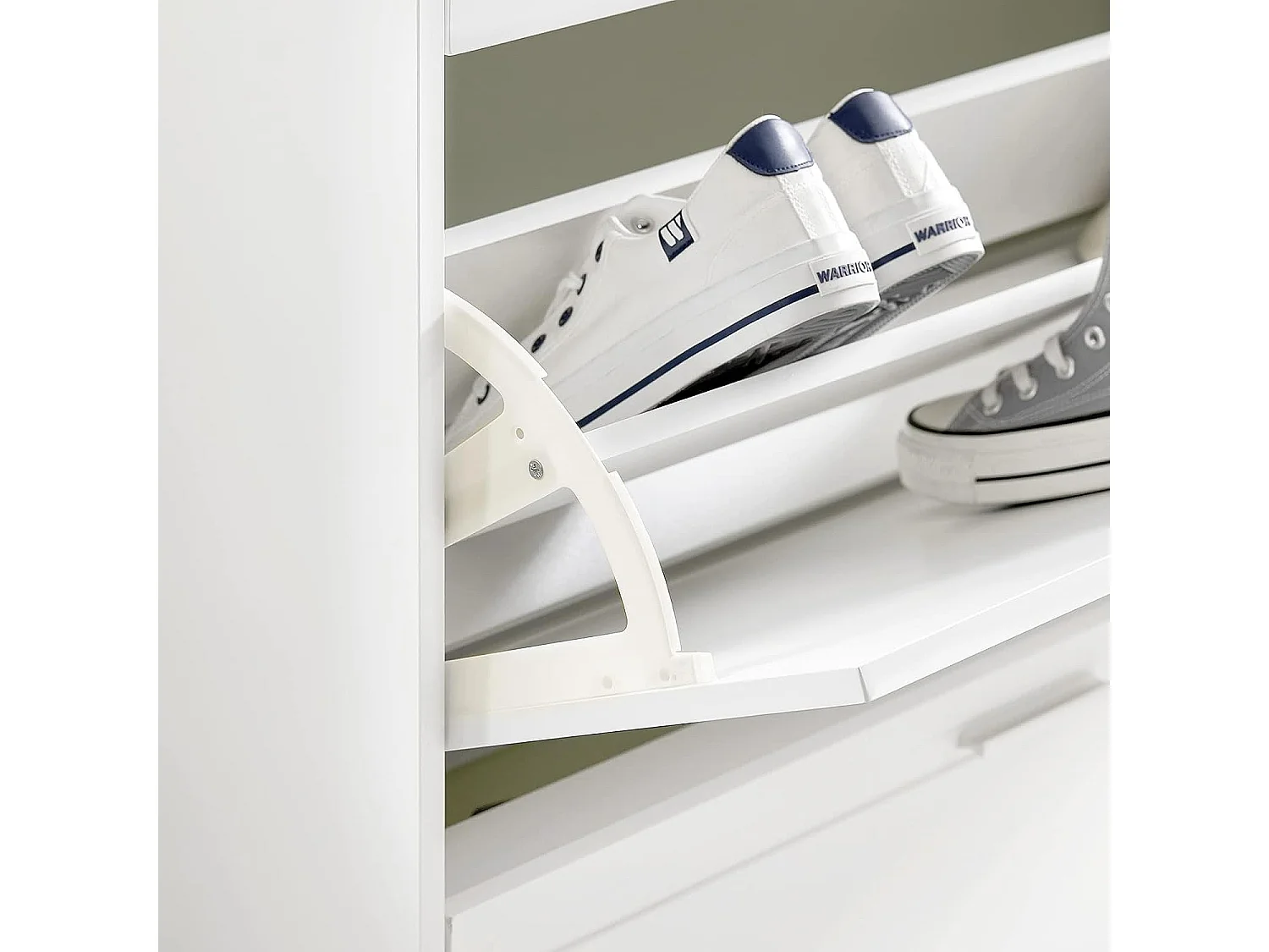 SoBuy FSR104-W Schoenenkast hout, Schoenenrek, Schoenen Opbergkast, Schoenencommode, met 2 Kleppen, 2 Lades, 1 Deur en 1 Open Compartiment