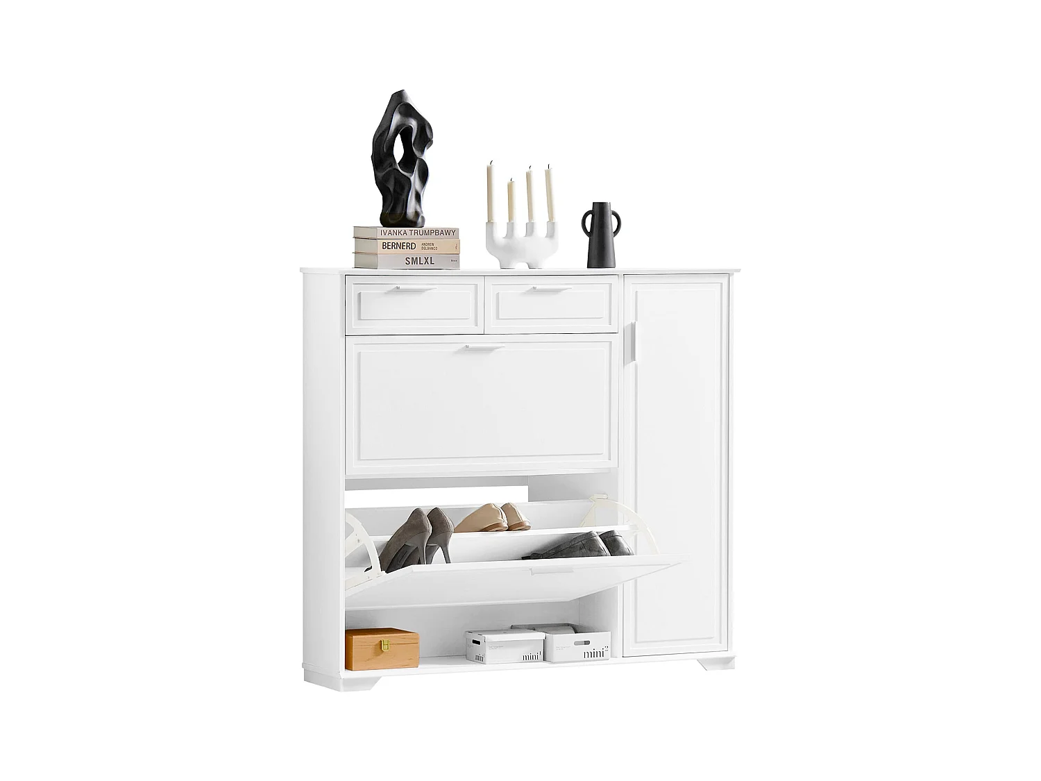 Armoire à Chaussures, Meuble d'entrée, Meuble de Rangement, Commode à Chaussures, FSR104-W