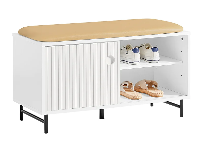 Banc à Chaussures, Banc de Rangement, Meuble Bas Entrée sur Pieds avec Coussin Rembourré, FSR116-W