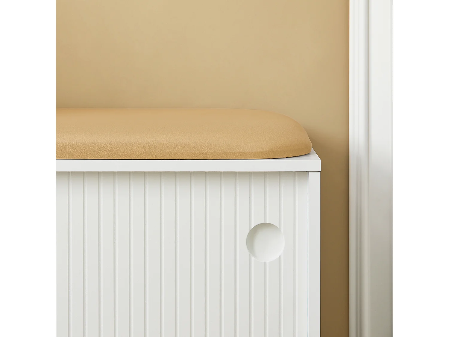 Banc à Chaussures, Banc de Rangement, Meuble Bas Entrée sur Pieds avec Coussin Rembourré, FSR116-W