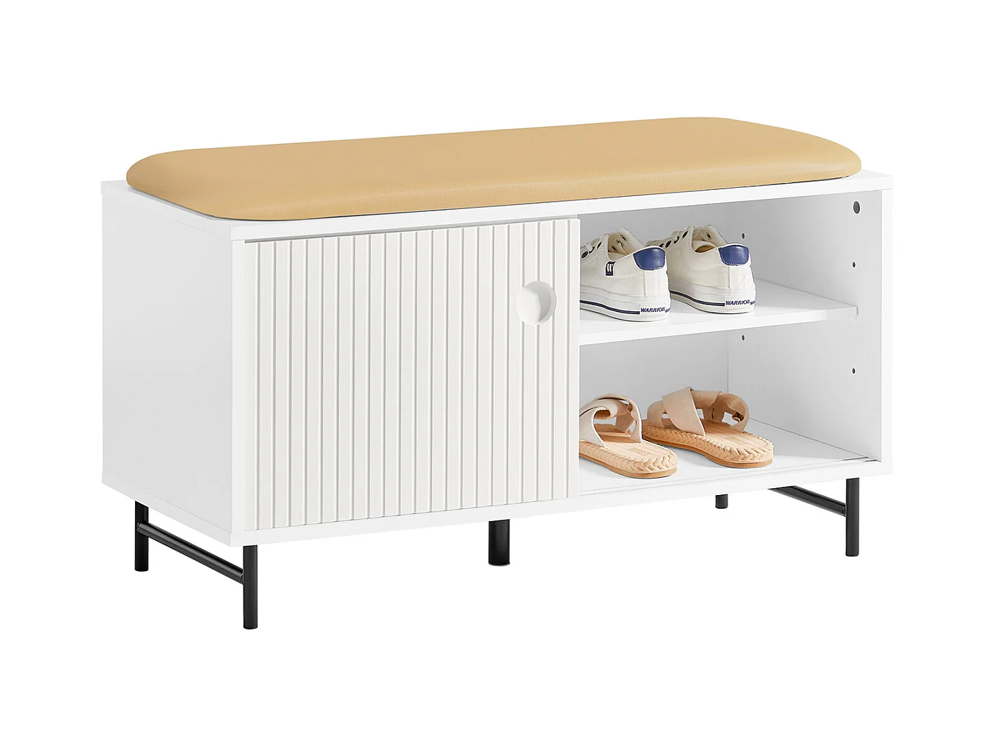 Banc à Chaussures, Banc de Rangement, Meuble Bas Entrée sur Pieds avec Coussin Rembourré, FSR116-W