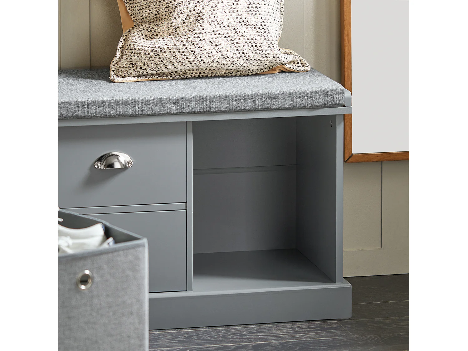 SoBuy FSR66-DG zitcommode zitbank met opbergruimte schoenenbank met zitvlak met 2 grijze manden en 2 schuifladen