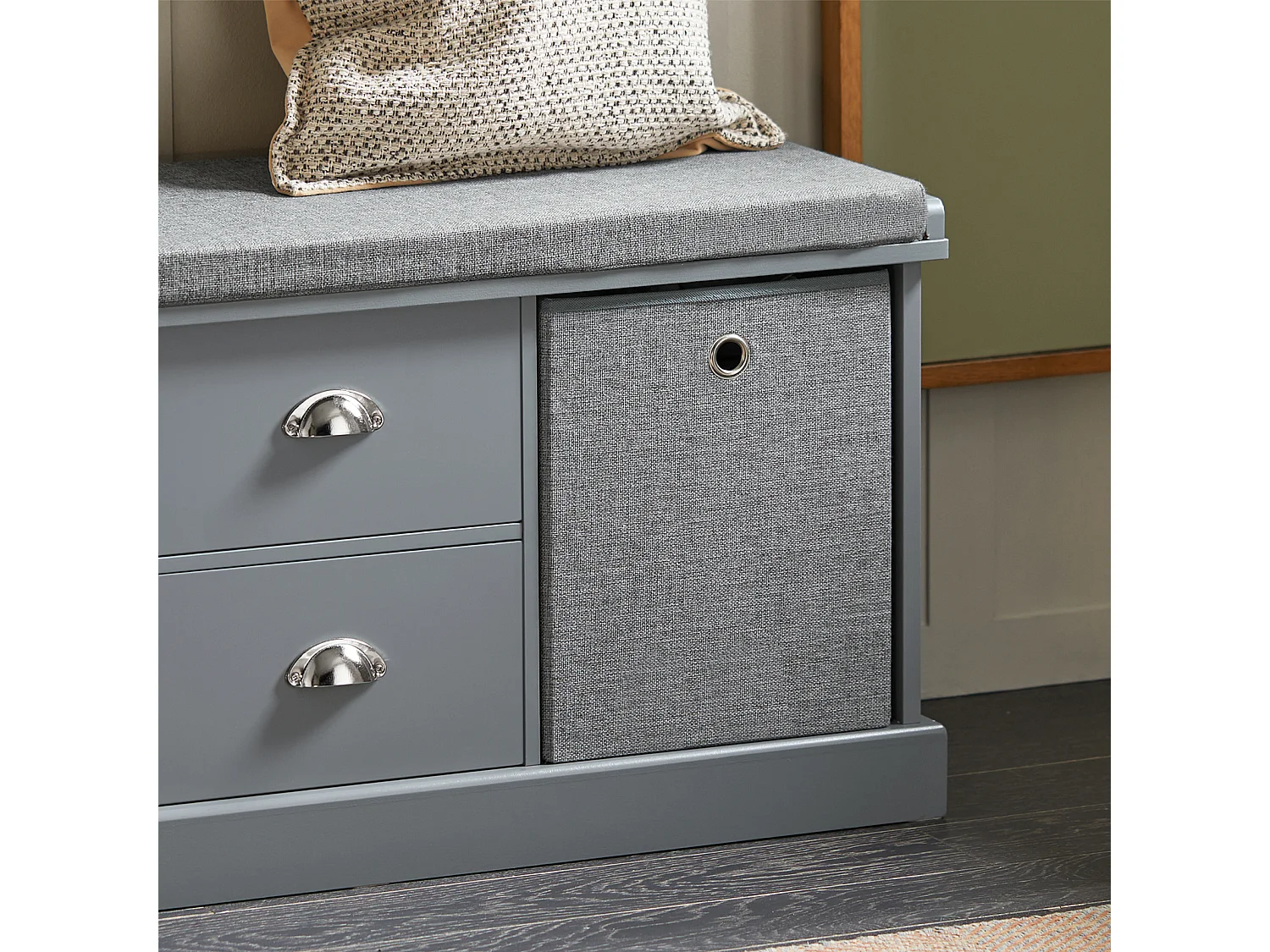 SoBuy FSR66-DG zitcommode zitbank met opbergruimte schoenenbank met zitvlak met 2 grijze manden en 2 schuifladen