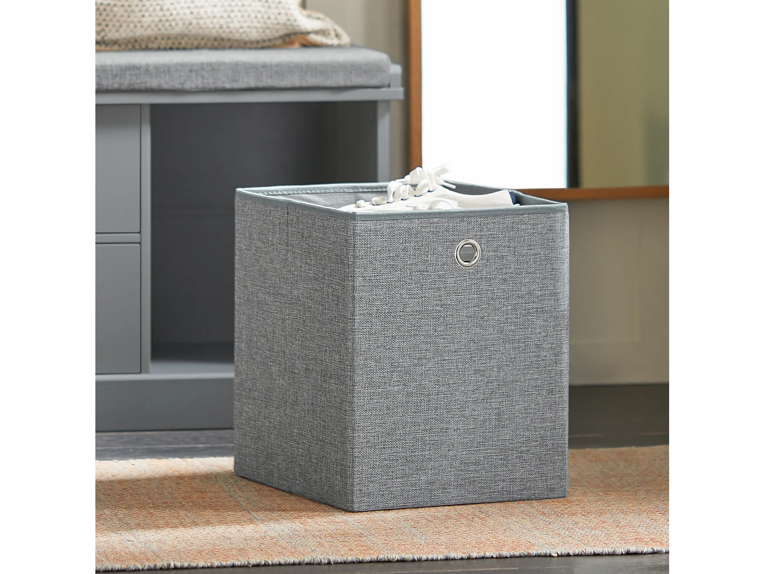 SoBuy FSR66-DG zitcommode zitbank met opbergruimte schoenenbank met zitvlak met 2 grijze manden en 2 schuifladen