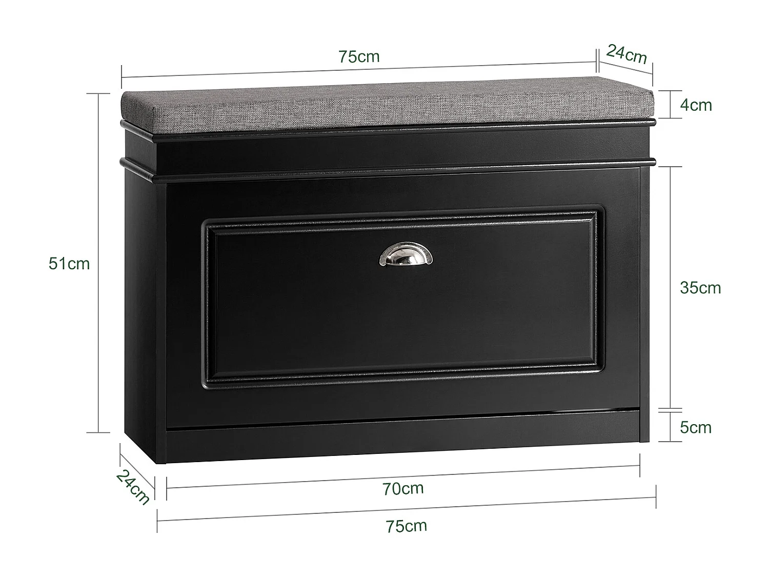 Banc à Chaussures Meuble à Chaussures avec Assise Coussin Rembourré et Abattant Noir, FSR82-L-SCH