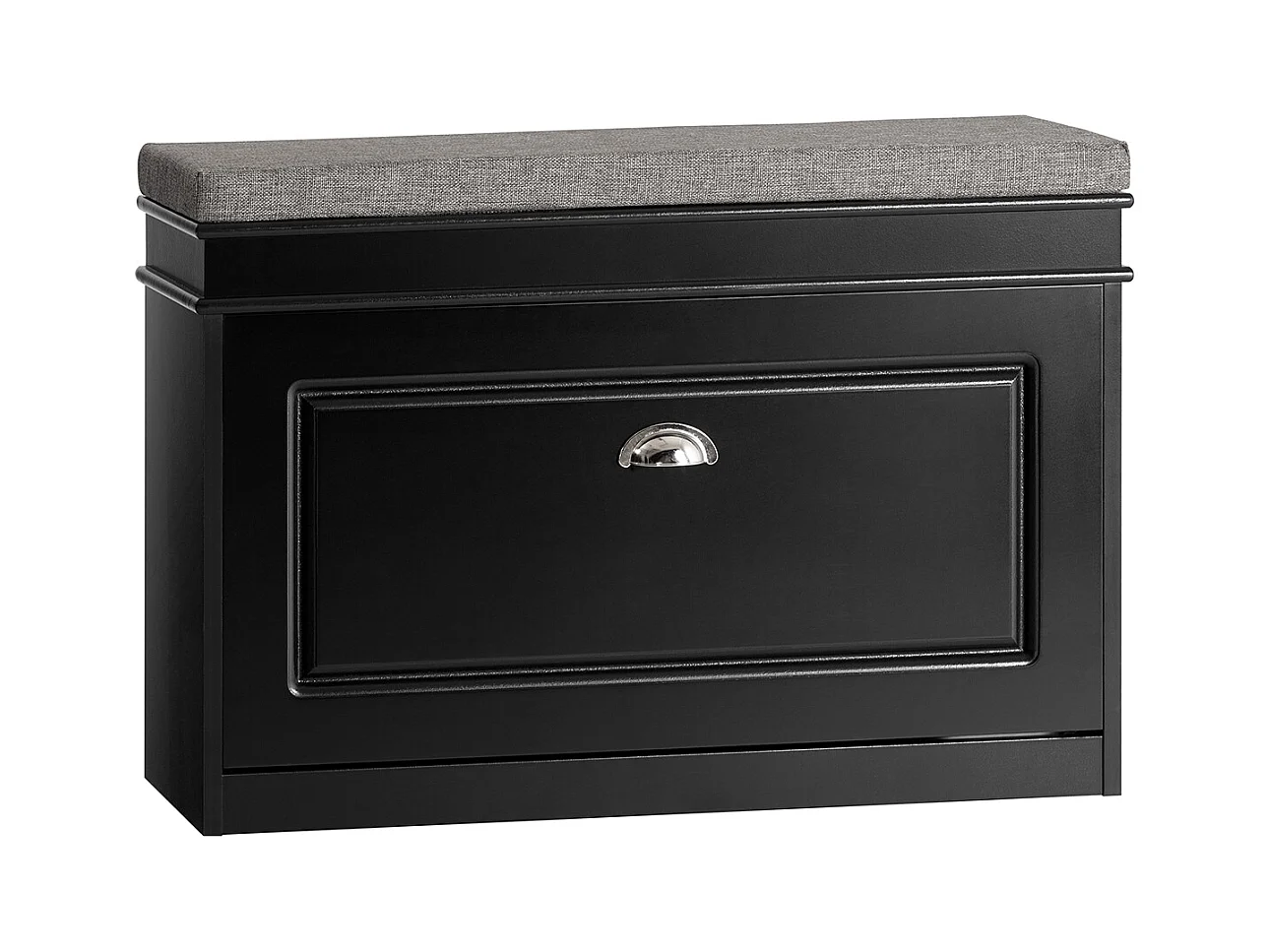 Banc à Chaussures Meuble à Chaussures avec Assise Coussin Rembourré et Abattant Noir, FSR82-L-SCH