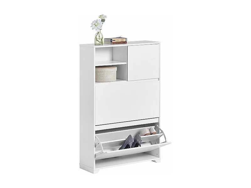 Zapatero 2 Solapas,1 Puerta y 2 Compartimentos Abiertos Armario de Entrada Blanco 71 x 24 x 118 cm FSR111-W SoBuy ES