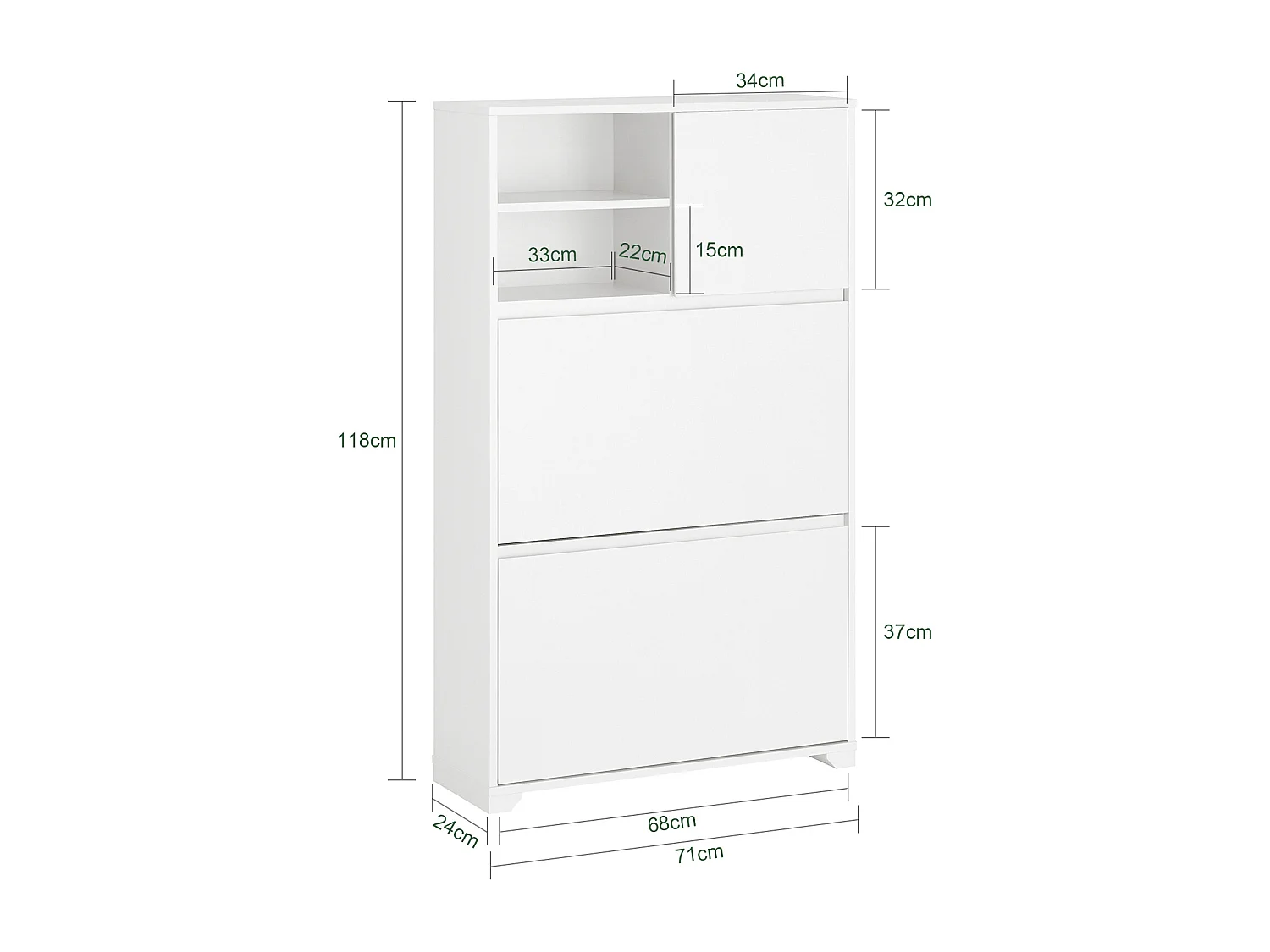 SoBuy FSR111-W Schoenenkast - Schoenenrek - Schoenencommode met 2 Kleppen, 2 Open Compartimenten en 1 Deur