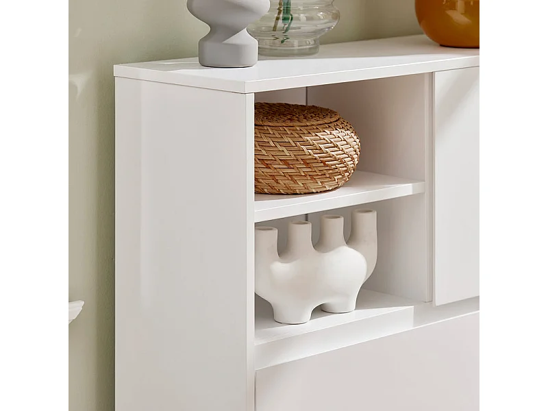 Meuble à Chaussures, Armoire à Chaussures, 2 Compartiments Ouverts et 1 Porte Blanc, FSR111-W