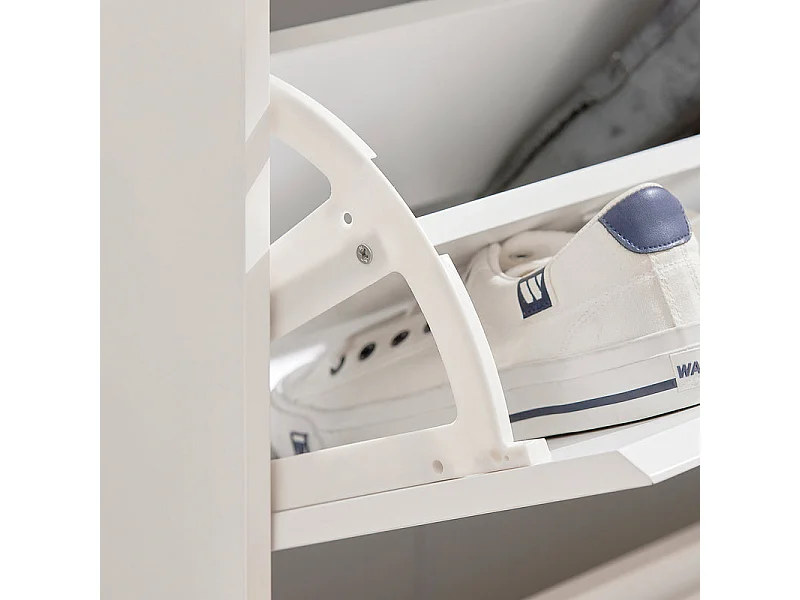 Meuble à Chaussures, Armoire à Chaussures, 2 Compartiments Ouverts et 1 Porte Blanc, FSR111-W