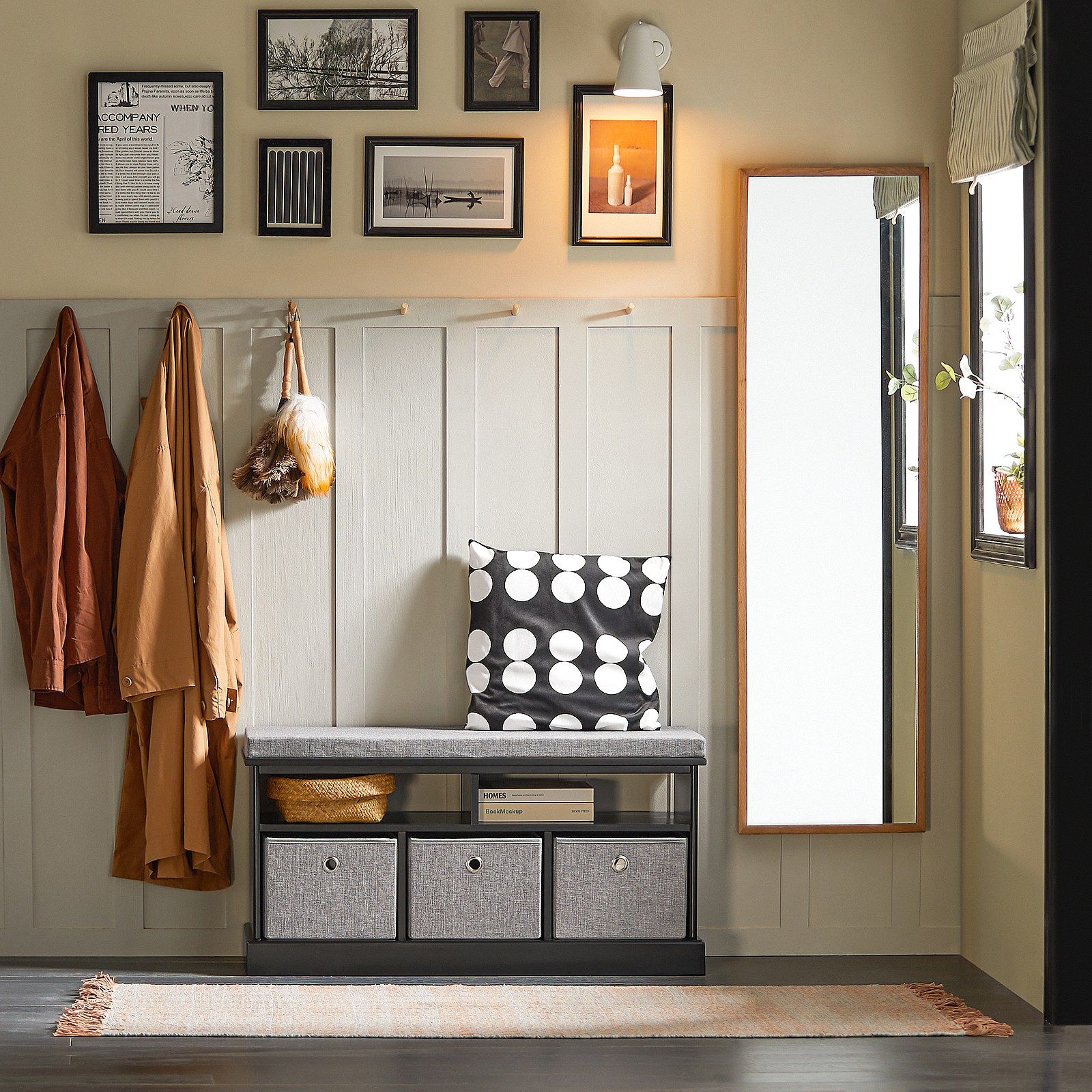 SoBuy® FSR23-K-WN Banc de Rangement avec Coussin rembourré et 2 Cubes, Meuble d'Entrée Commode à