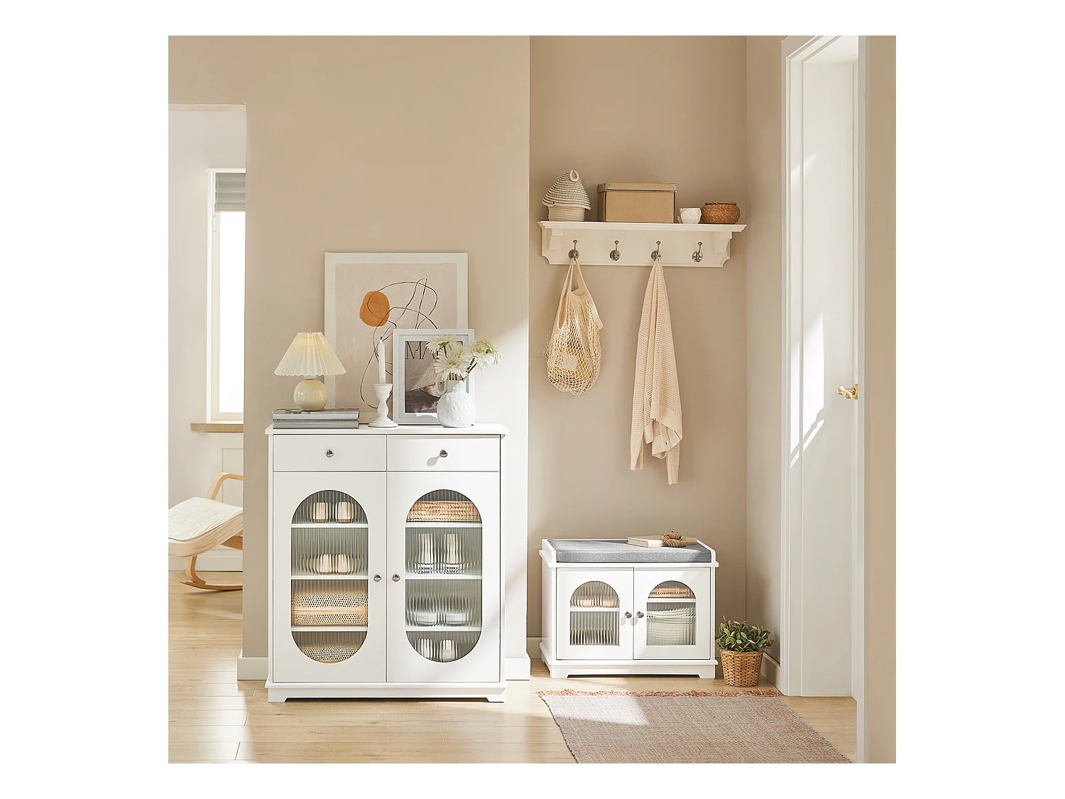 Meuble à Chaussures, Meuble d'Entrée, Commode Meuble de Rangement, Armoire Latérale, FSB68-W