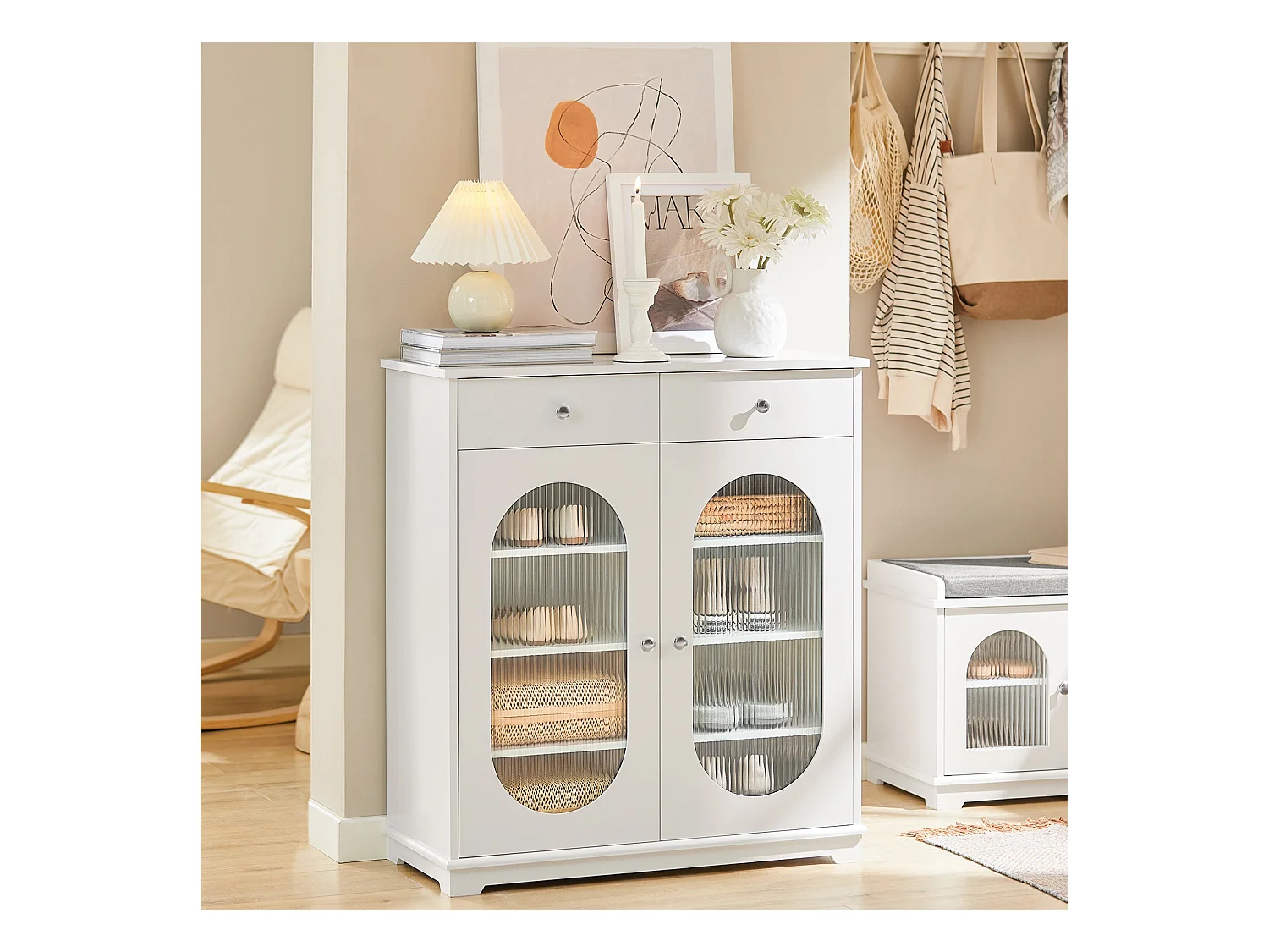 Meuble à Chaussures, Meuble d'Entrée, Commode Meuble de Rangement, Armoire Latérale, FSB68-W