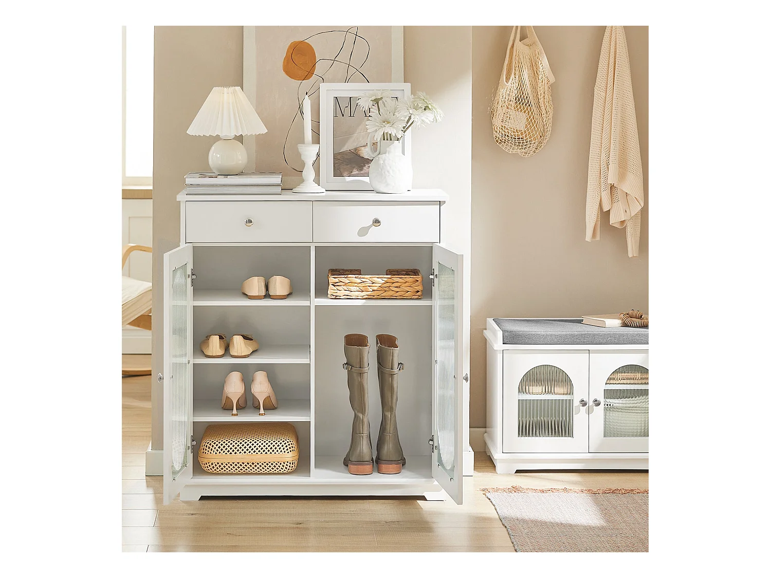 Meuble à Chaussures, Meuble d'Entrée, Commode Meuble de Rangement, Armoire Latérale, FSB68-W