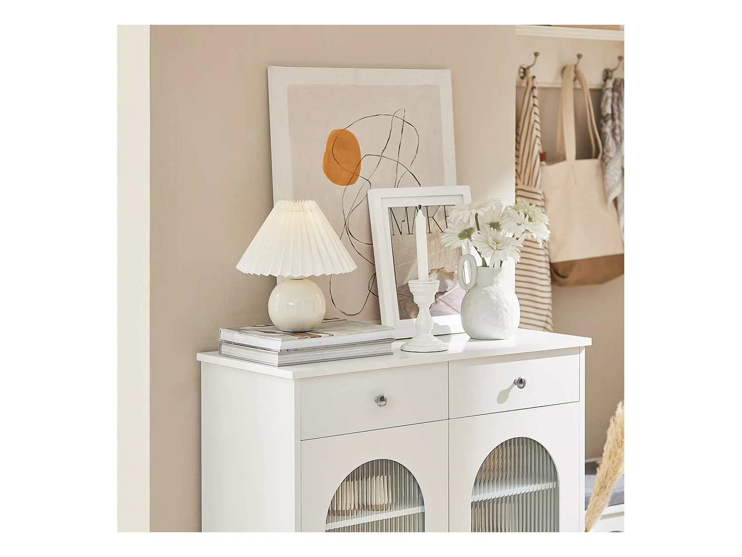 Meuble à Chaussures, Meuble d'Entrée, Commode Meuble de Rangement, Armoire Latérale, FSB68-W