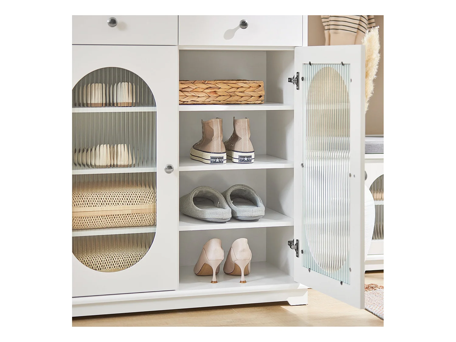 Meuble à Chaussures, Meuble d'Entrée, Commode Meuble de Rangement, Armoire Latérale, FSB68-W