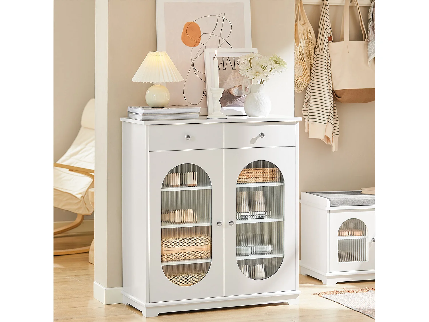 Meuble à Chaussures, Meuble d'Entrée, Commode Meuble de Rangement, Armoire Latérale, FSB68-W